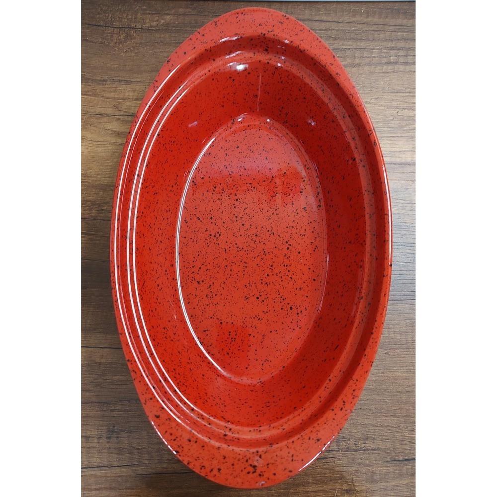 Cerutil Stoneware Baking Dish, Red Black Speckle  Made In Portugal Large Oval